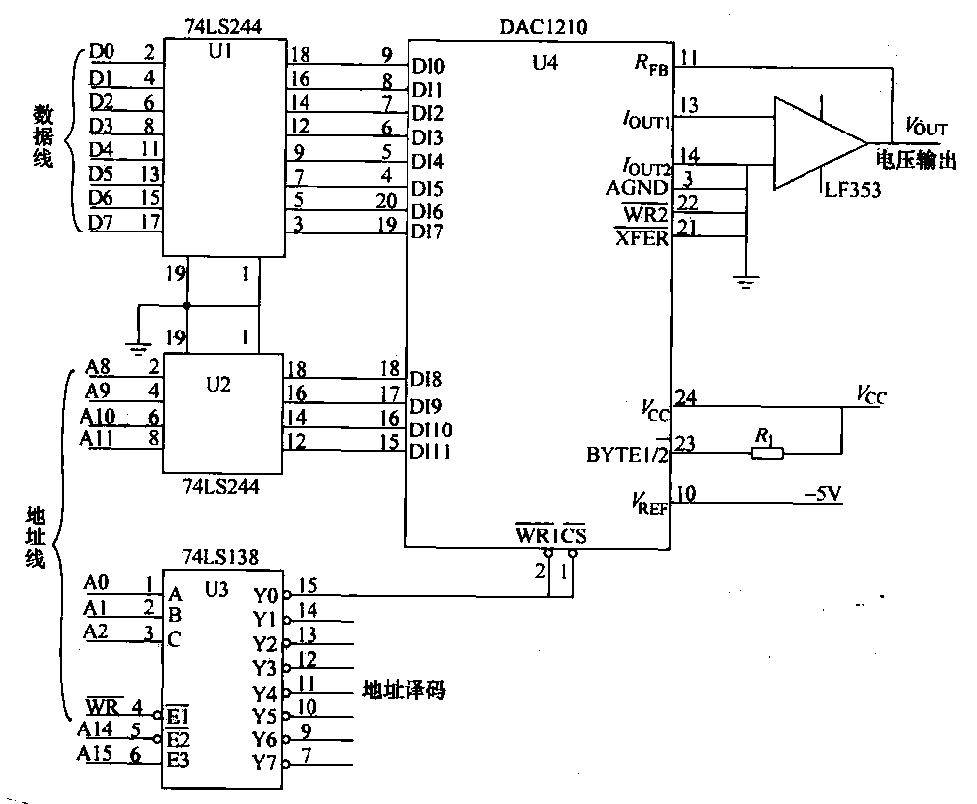 dac1210与16位cpu的接口电路–电路图–电子工程世界