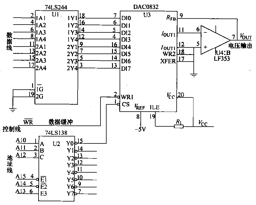 dac0832与8位cpu的接口电路–电路图–电子工程世界